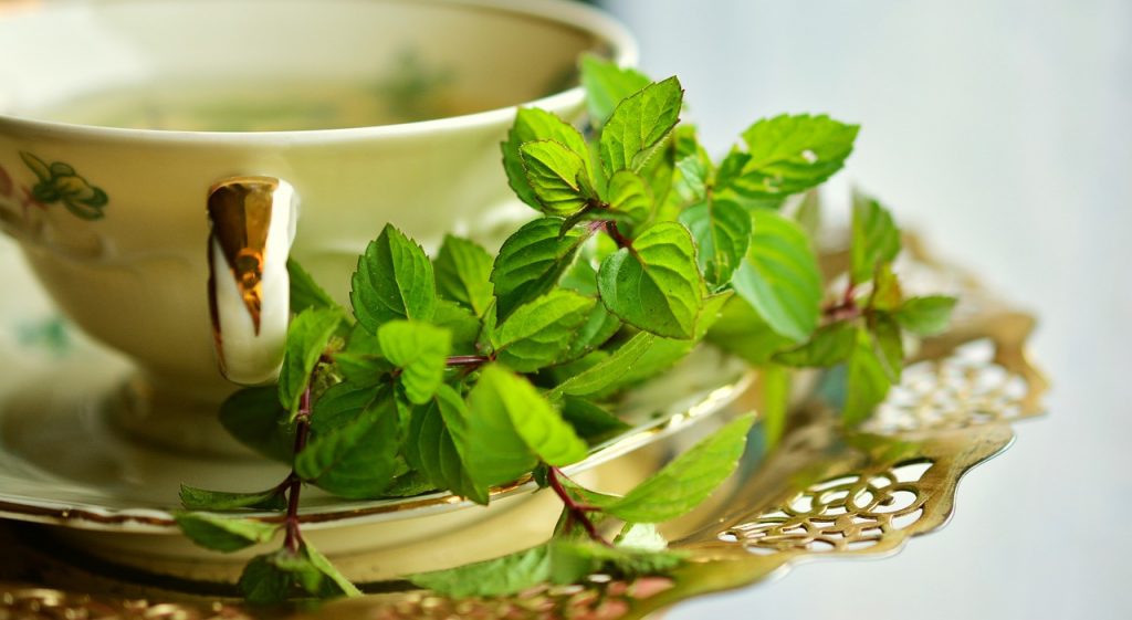 peppermint leaves and tea cup